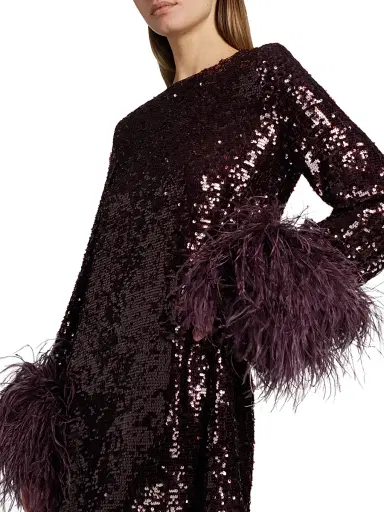 LAPOINTE Women's Feather Trim Sequin Long-Sleeve Minidress - Mulberry | Thumbnail 6 LAPOINTE Women's Feather Trim Sequin Long-Sleeve Minidress - Mulberry | Thumbnail 6