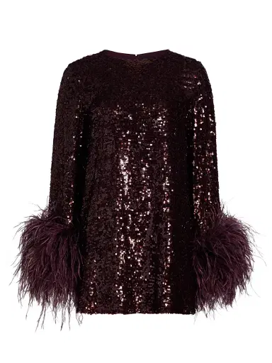 LAPOINTE Women's Feather Trim Sequin Long-Sleeve Minidress - Mulberry | Thumbnail 1 LAPOINTE Women's Feather Trim Sequin Long-Sleeve Minidress - Mulberry | Thumbnail 1