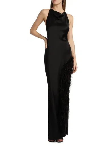 Lapointe Women's Feather Trim Satin Column Gown - Black - Size 14 | Thumbnail 2 Lapointe Women's Feather Trim Satin Column Gown - Black - Size 14 | Thumbnail 2
