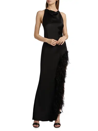 Lapointe Women's Feather Trim Satin Column Gown - Black - Size 14 | Thumbnail 3 Lapointe Women's Feather Trim Satin Column Gown - Black - Size 14 | Thumbnail 3