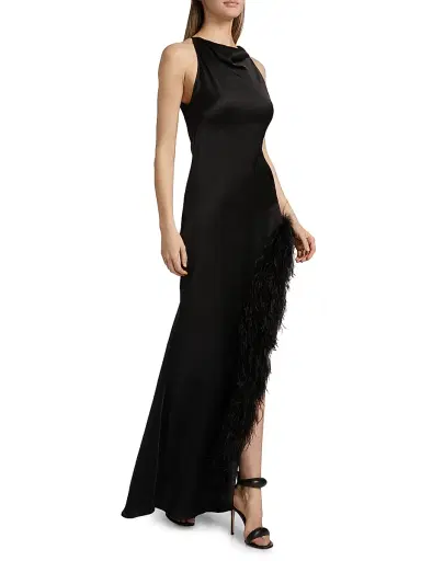 Lapointe Women's Feather Trim Satin Column Gown - Black - Size 14 | Thumbnail 4 Lapointe Women's Feather Trim Satin Column Gown - Black - Size 14 | Thumbnail 4