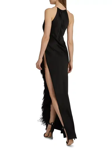 Lapointe Women's Feather Trim Satin Column Gown - Black - Size 14 | Thumbnail 5 Lapointe Women's Feather Trim Satin Column Gown - Black - Size 14 | Thumbnail 5