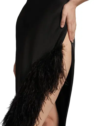 Lapointe Women's Feather Trim Satin Column Gown - Black - Size 14 | Thumbnail 6 Lapointe Women's Feather Trim Satin Column Gown - Black - Size 14 | Thumbnail 6