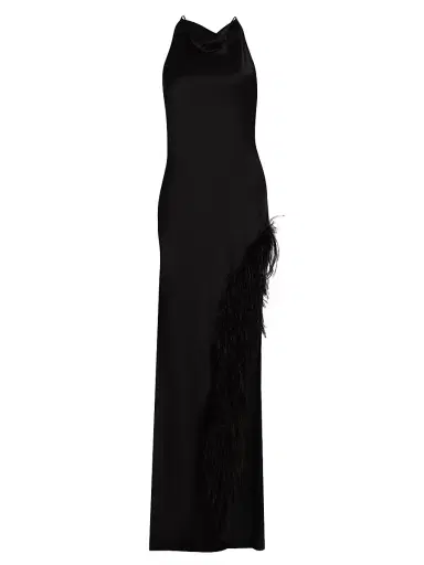 Lapointe Women's Feather Trim Satin Column Gown - Black - Size 14 | Thumbnail 1 Lapointe Women's Feather Trim Satin Column Gown - Black - Size 14 | Thumbnail 1