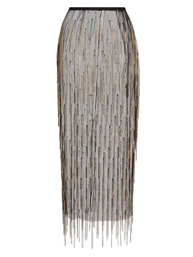 LaPointe Women's Rhinestone Fringe Midi-Skirt - Black Bronze