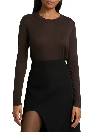 Co Women's Cashmere Long-Sleeve Top - Brown - Size Large | Thumbnail 3
