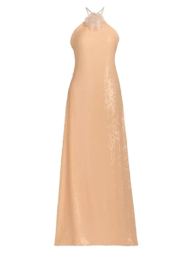 Toccin Women's Monica Sequined Halter Gown - Prosecco