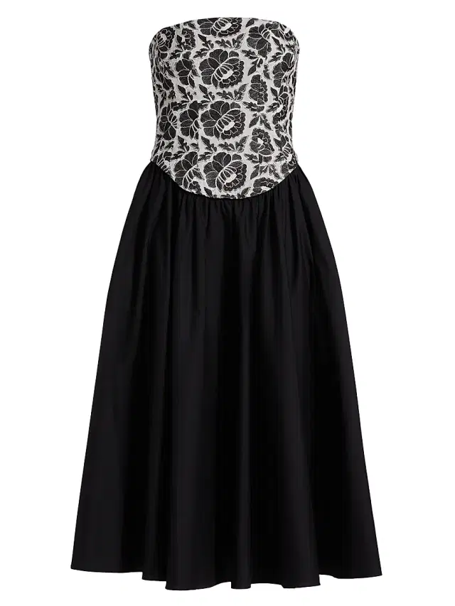 Toccin Women's Melody Floral Cotton Corset Midi-Dress - Jet Optic