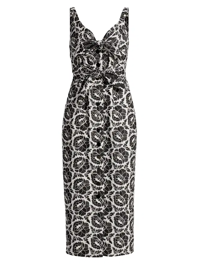 Toccin Women's Gia Floral Cotton Tie-Front Midi-Dress - Jet Optic