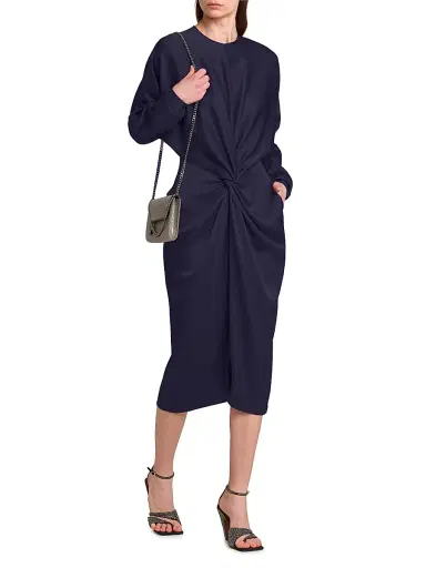 Stella McCartney Women's Satin Twist-Front Long-Sleeve Midi-Dress | Thumbnail 2