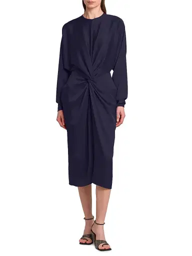 Stella McCartney Women's Satin Twist-Front Long-Sleeve Midi-Dress | Thumbnail 3