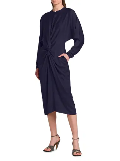 Stella McCartney Women's Satin Twist-Front Long-Sleeve Midi-Dress | Thumbnail 4