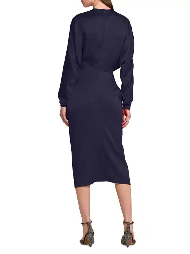 Stella McCartney Women's Satin Twist-Front Long-Sleeve Midi-Dress | Thumbnail 5