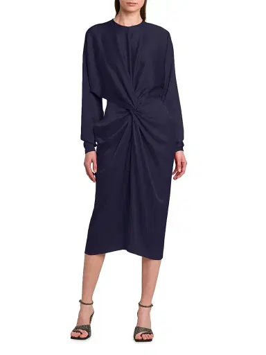 Stella McCartney Women's Satin Twist-Front Long-Sleeve Midi-Dress | Thumbnail 6