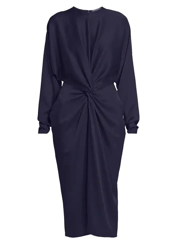 Stella McCartney Women's Satin Twist-Front Long-Sleeve Midi-Dress - Ink
