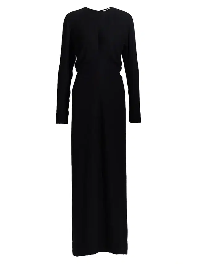 Women's Long-Sleeve Slouch Waist Maxi Dress - Black