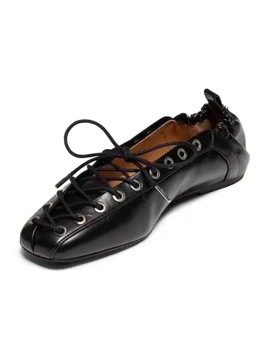 Ganni Women's Lace-Up Ballerina Flats - Black - Size 9 | Thumbnail 2