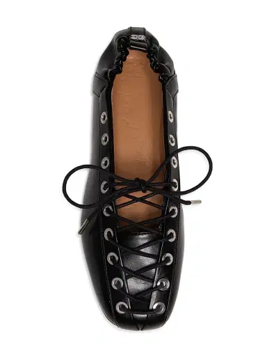 Ganni Women's Lace-Up Ballerina Flats - Black - Size 9 | Thumbnail 4