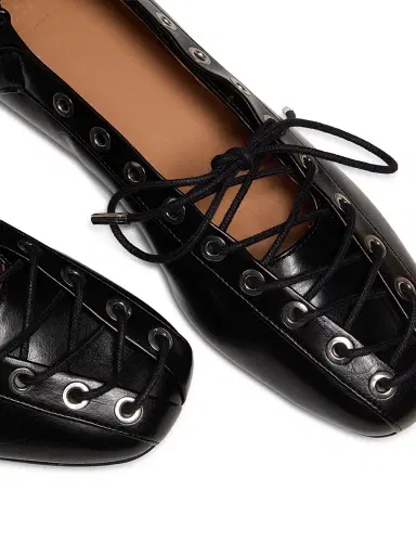Ganni Women's Lace-Up Ballerina Flats - Black - Size 9 | Thumbnail 6