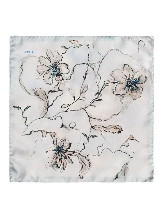 Men's Floral Silk Pocket Square - Blue
