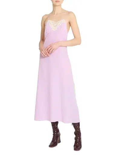 Chloé Women's Silk Lace-Accented Midi-Dress - Creamy Lilac | Thumbnail 2 Chloé Women's Silk Lace-Accented Midi-Dress - Creamy Lilac | Thumbnail 2