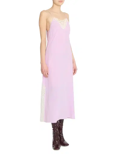 Chloé Women's Silk Lace-Accented Midi-Dress - Creamy Lilac | Thumbnail 4 Chloé Women's Silk Lace-Accented Midi-Dress - Creamy Lilac | Thumbnail 4