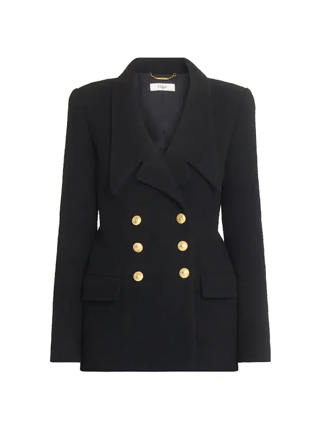 Women's Wool Double-Breasted Jacket - Black