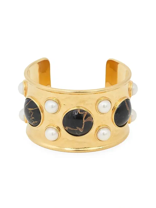 Women's Goldtone, Resin & Imitation Pearl Cuff Bracelet - Gold And Black