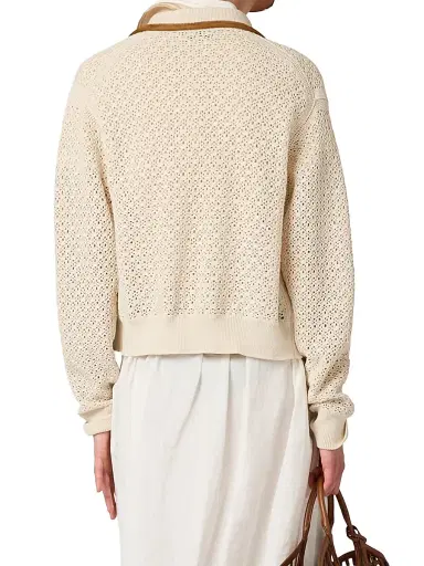Miu Miu Women's Cotton and Suede Cardigan - Beige Khaki - Size 8 | Thumbnail 3 Miu Miu Women's Cotton and Suede Cardigan - Beige Khaki - Size 8 | Thumbnail 3
