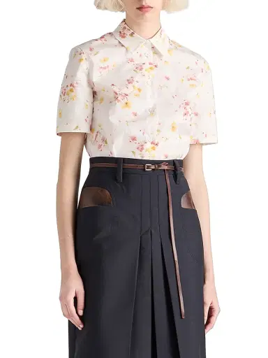 Prada Women's Short-Sleeved Floral Print Poplin Shirt - Pink | Thumbnail 2 Prada Women's Short-Sleeved Floral Print Poplin Shirt - Pink | Thumbnail 2