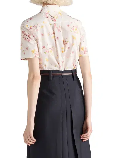 Prada Women's Short-Sleeved Floral Print Poplin Shirt - Pink | Thumbnail 3 Prada Women's Short-Sleeved Floral Print Poplin Shirt - Pink | Thumbnail 3
