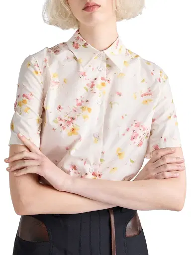 Prada Women's Short-Sleeved Floral Print Poplin Shirt - Pink | Thumbnail 4 Prada Women's Short-Sleeved Floral Print Poplin Shirt - Pink | Thumbnail 4