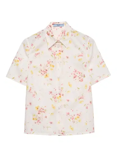 Prada Women's Short-Sleeved Floral Print Poplin Shirt - Pink | Thumbnail 1 Prada Women's Short-Sleeved Floral Print Poplin Shirt - Pink | Thumbnail 1