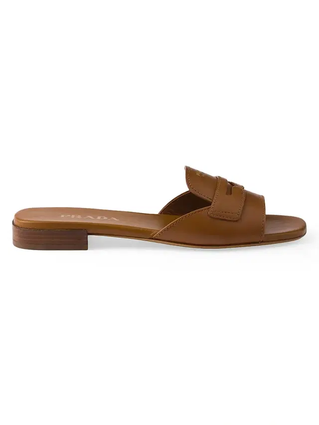 Women's Leather Slides - Brown