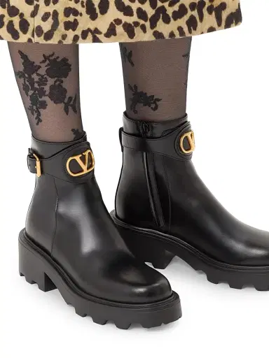 Valentino Garavani Women's VLogo 55MM Signature Calfskin Ankle Boots - Black - Size 12 | Thumbnail 7