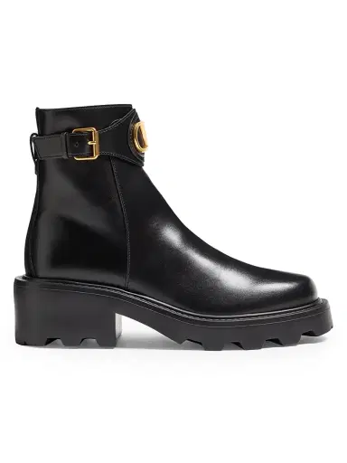 Valentino Garavani Women's VLogo 55MM Signature Calfskin Ankle Boots - Black - Size 12 | Thumbnail 1
