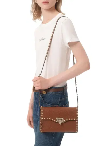 Valentino Garavani Women's Small Rockstud Grainy Calfskin Crossbody Bag - Saddle Brown | Thumbnail 3 Valentino Garavani Women's Small Rockstud Grainy Calfskin Crossbody Bag - Saddle Brown | Thumbnail 3