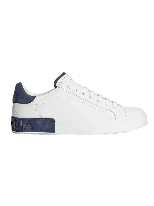 Men's Portofino Leather Low-Top Sneakers - White Blue