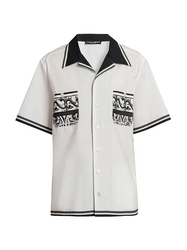 Men's Poplin Short-Sleeve Shirt - Maiolica Nero
