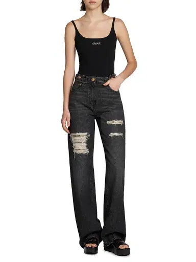 Versace Women's Rib-Knit Stretch Cotton Tank - Black - Size XL | Thumbnail 2 Versace Women's Rib-Knit Stretch Cotton Tank - Black - Size XL | Thumbnail 2