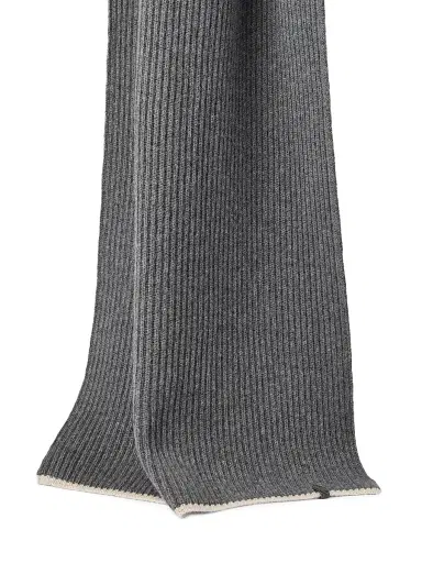 Brunello Cucinelli Women's Cashmere English Rib Knit Scarf with Monili Grey | Thumbnail 3 Brunello Cucinelli Women's Cashmere English Rib Knit Scarf with Monili Grey | Thumbnail 3