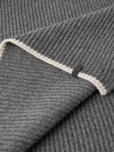 Brunello Cucinelli Women's Cashmere English Rib Knit Scarf with Monili Grey | Thumbnail 5 Brunello Cucinelli Women's Cashmere English Rib Knit Scarf with Monili Grey | Thumbnail 5