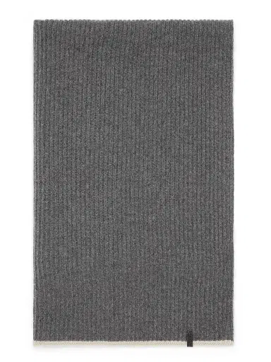 Brunello Cucinelli Women's Cashmere English Rib Knit Scarf with Monili Grey | Thumbnail 1 Brunello Cucinelli Women's Cashmere English Rib Knit Scarf with Monili Grey | Thumbnail 1