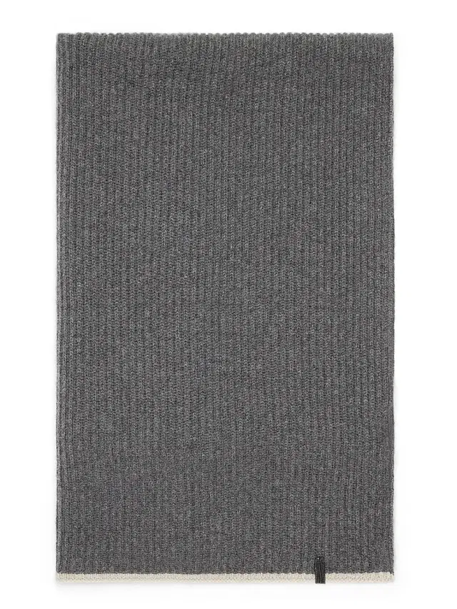 Women's Cashmere English Rib Knit Scarf with Monili Grey