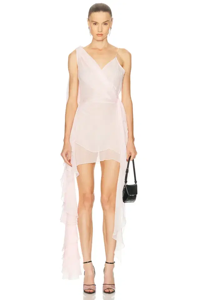 LaQuan Smith Asymmetrical Ruffled Mini Dress