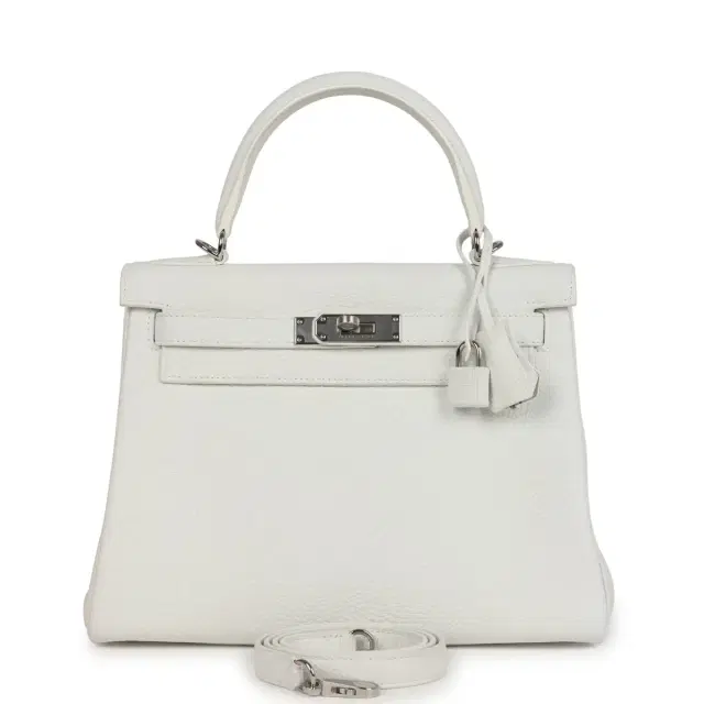 hermes Hermes Kelly Retourne 28 White Clemence Palladium Hardware