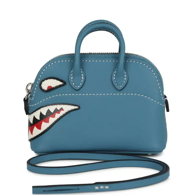 hermes Hermes Mini Bolide Shark Bag Charm Blue Jean, Black and White Swift Palladium Hardware