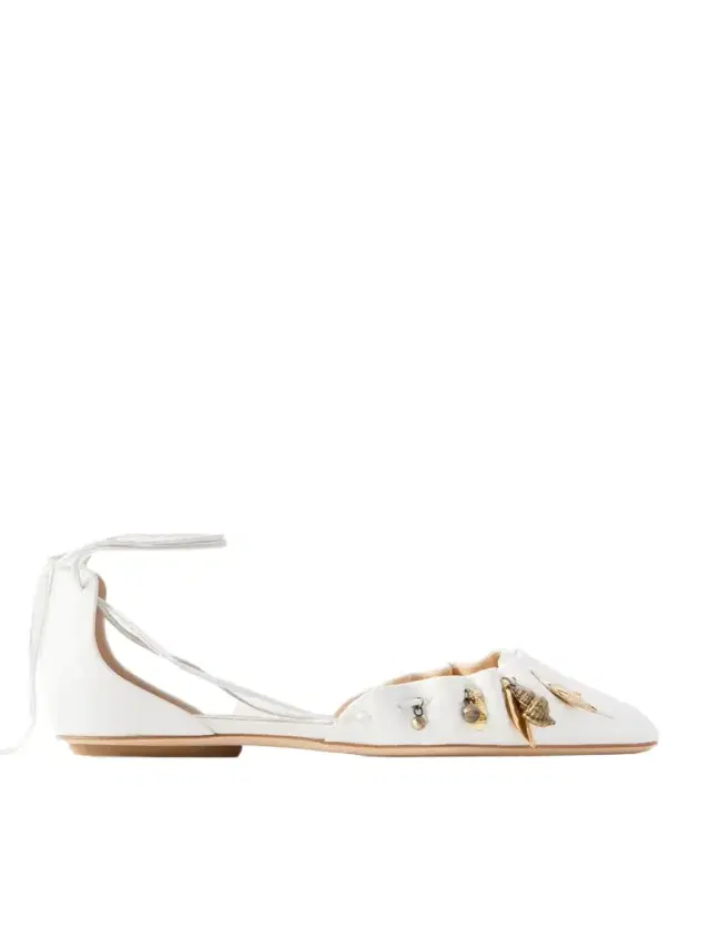 Sea Treasures Embellished Gathered Leather Ballet Flats