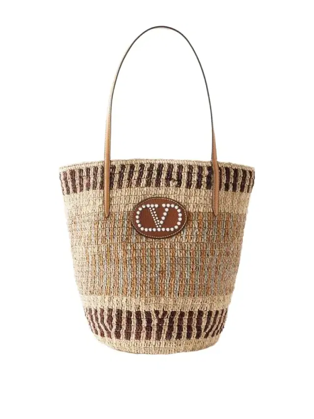 Vlogo Leather-trimmed Raffia Tote