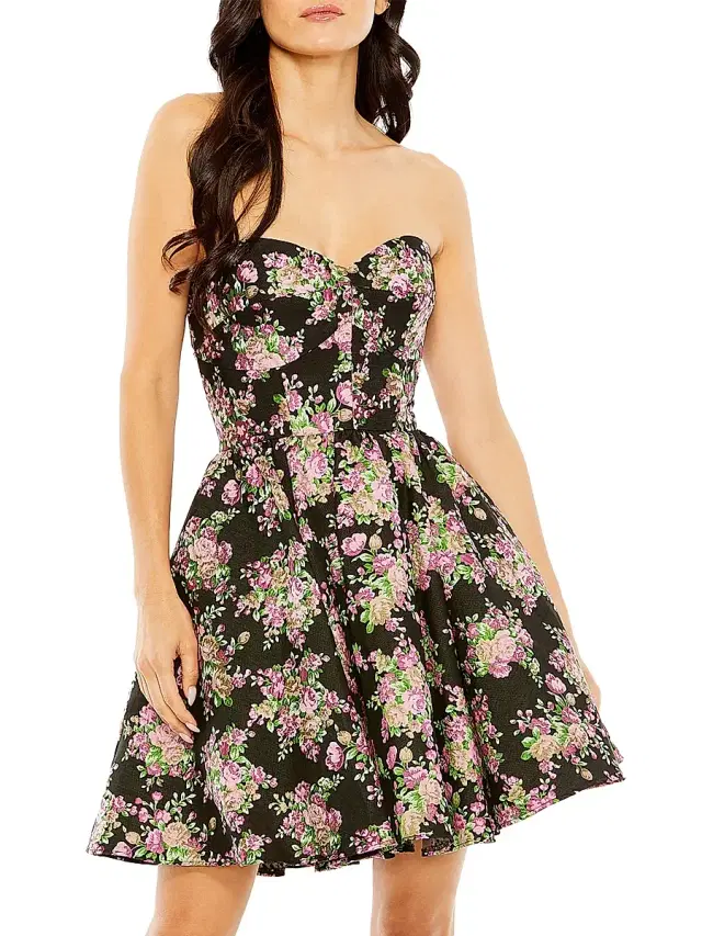Women's Ieena 2 Floral Brocade Strapless Minidress - Black Multi